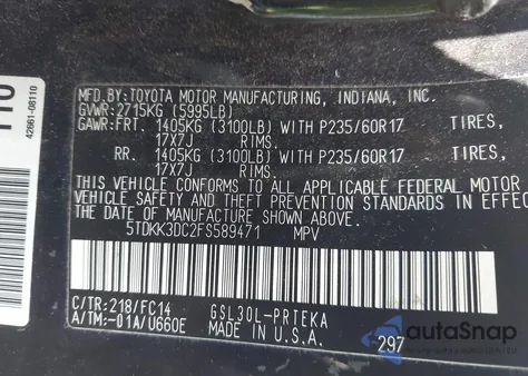 2015 Toyota Sienna Le 8 Passenger из США, поврежденный, VIN 5TDKK3DC2FS589471